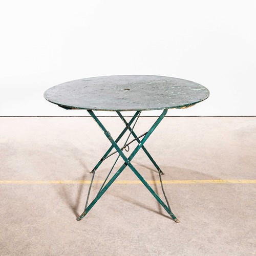 1950'S Dark Green Round Metal Folding Dining Table