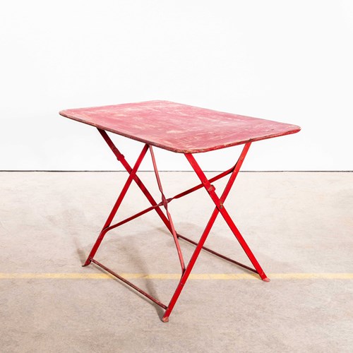 1950'S French Red Rectangular Metal Folding Dining Table
