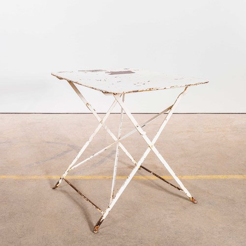 1950'S French White Rectangular Metal Folding Dining Table