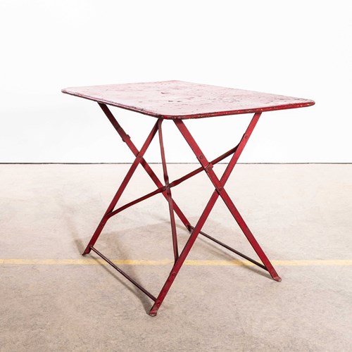  1950'S Red French Rectangular Metal Folding Dining Table