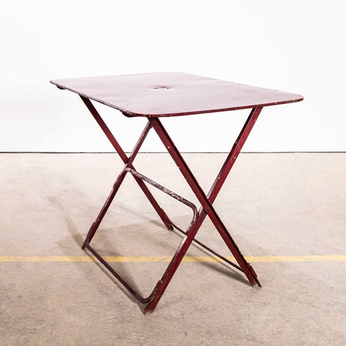1950'S French Dark Red Rectangular Metal Folding Dining Table