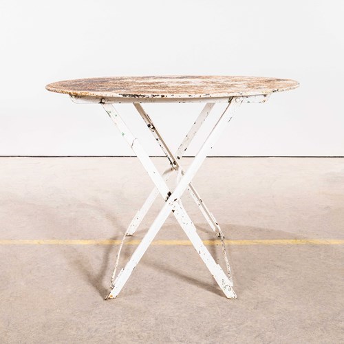 1950'S French White Round Metal Folding Dining Table
