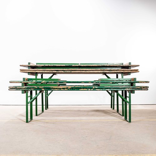 1950'S Green Ex Army Large French Folding Bench & Table Set