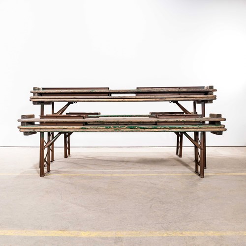 1950'S Green Ex Army Large French Folding Bench & Table Set