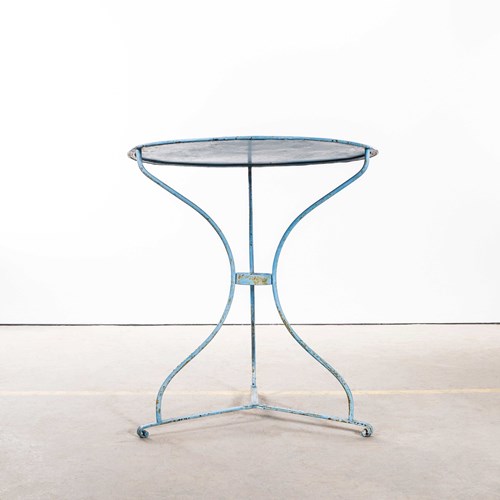 1950'S French Light Blue Metal Round Small Gueridon Table