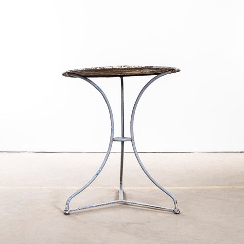 1950'S French Grey Metal Round Outdoor Small Gueridon Table