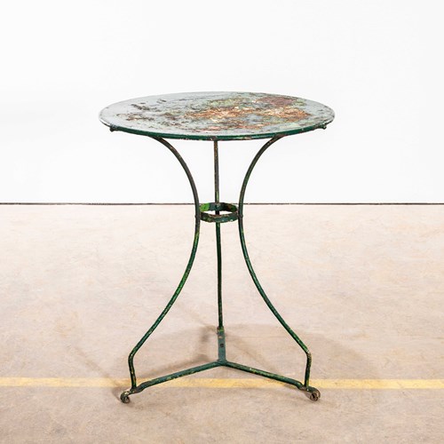 1950'S French Dark Green Metal Round Outdoor Small Gueridon Table