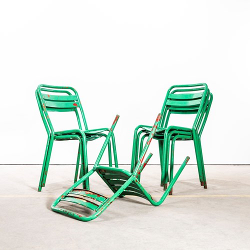 1950'S Original French Tolix Bright Green T2 Dining Chair - Set Of Six