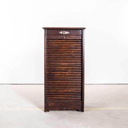 1940'S French Small Oak Atelier Tambour Cabinet