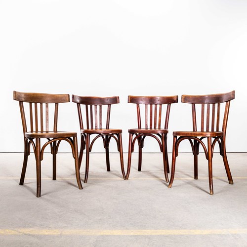 1950'S French Dark Oak Bentwood Dining Chairs - Set Of Four