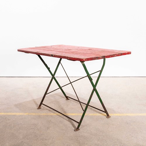 1950'S French Folding Wood And Forged Metal Base Table