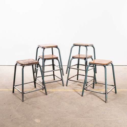  1950'S Vintage Mullica Industrial French Stacking High Stools - Set Of Six