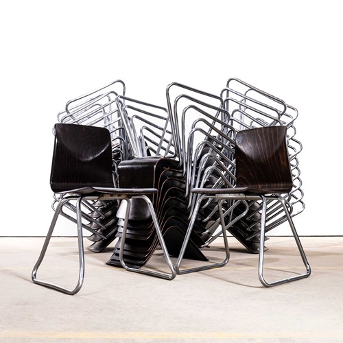 1960'S Black Laminated Hardwood Chrome Stacking Dining Chairs - Set Of Four