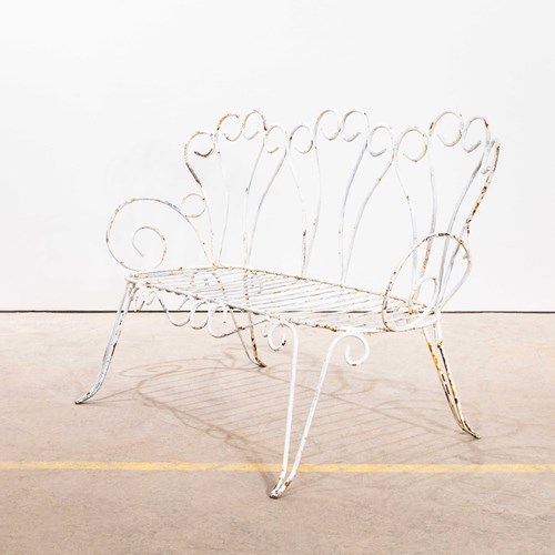  1950'S French Decorative White Outdoor Metal Bench