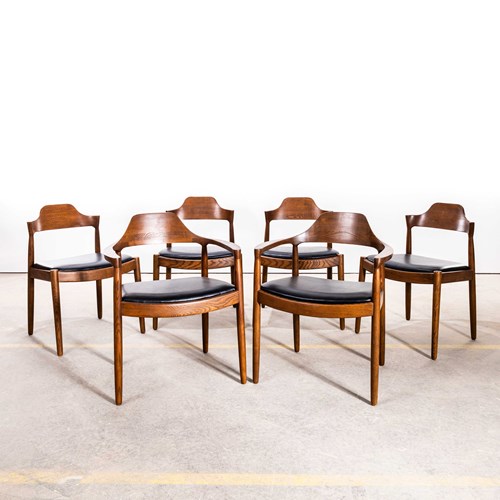 1970'S Dark Oak Mid Century Dining Chairs - Set Of Six