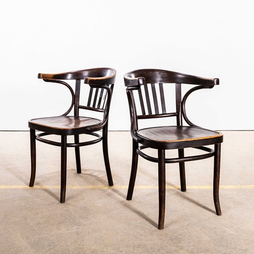 1940'S Rich Oak Bentwood Captains Dining Chairs - Pair