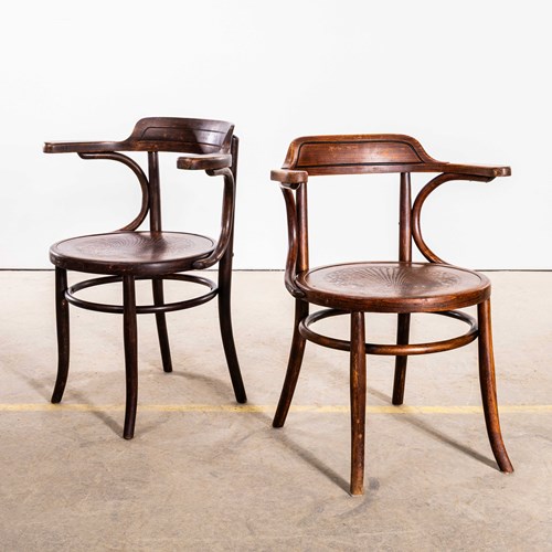  1940'S Classic Overscale Fischel Bentwood Dining Arm Chairs - Pair