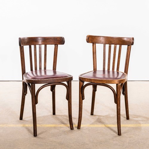 1950’S Classic Bistro Red Upholstered Dining Chairs - Pair