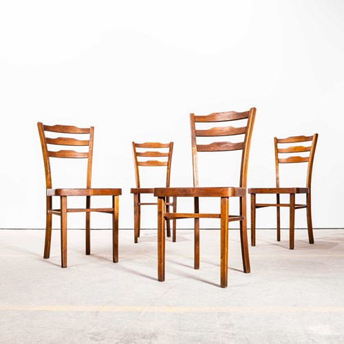  1950'S Warm Oak Step Back Dining Chair - Set Of Four
