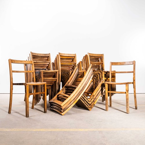  1940'S Beech And Iron Stacking School Dining Chairs