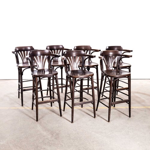 1970’S Dark Walnut Fan Back Bar Chairs