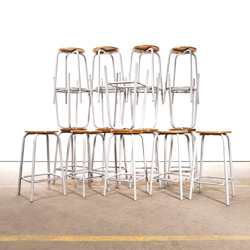  1970’S French White Grey Mullca Stacking Button Stools