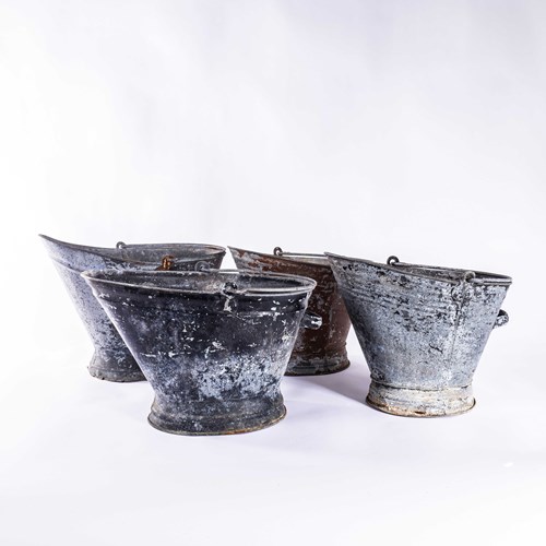 Vintage French Coal Buckets - Galvanised