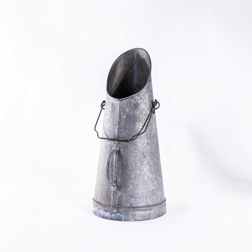  Vintage French Galvanised Coal Scuttle Scoop