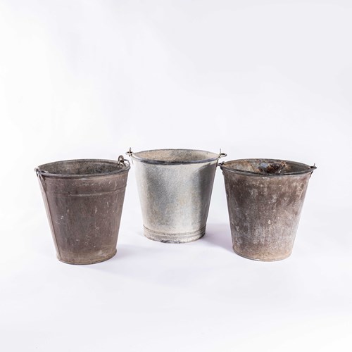  Vintage French Galvanised Buckets