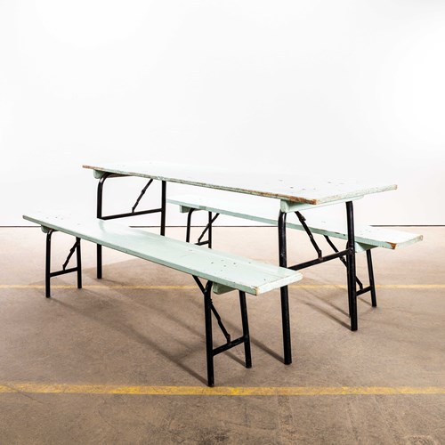  1950’S Green Ex Army Large French Folding Bench & Table Set