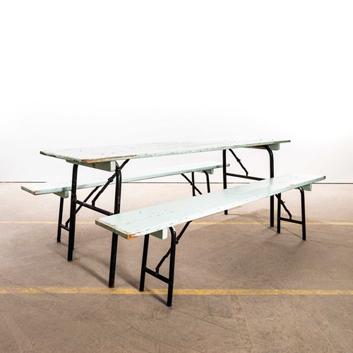  1950’S Green Ex Army Large French Folding Bench & Table Set