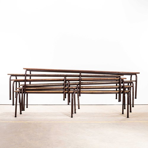 1950'S Original French Mullca Long Slatted Bench