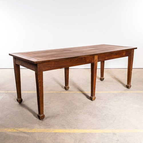 1940’S Straight Leg Rectangular Oak Dining – Console Table With Framed Top
