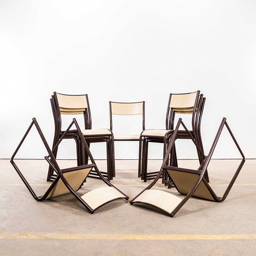 1970’S French Mullca Cream And Chocolate Laminate Stacking Dining Chairs