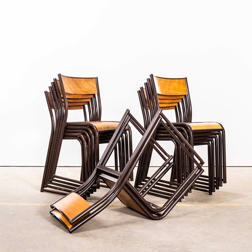 1970’S French Mullca Chocolate Sled Stacking School Dining Chairs