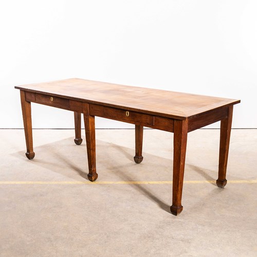 1940’S Straight Leg Rectangular Oak Dining - Console Table With Framed Top