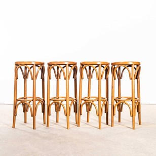 1970’S Blonde Bentwood Bar Stools -...