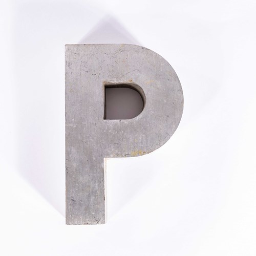 1950'S Medium Size Cast Aluminium Sign Letter - P