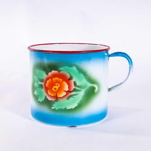 1950'S Vintage Decorated Enamel Oversized Mug