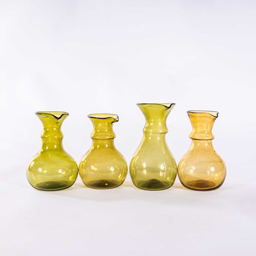  Contemporary Amber-Green Moroccan Mouth Blown Glass Jugs