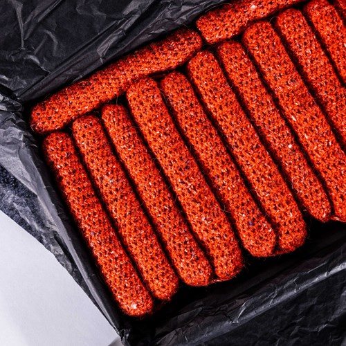  Contemporary Hand Knitted Bright Red Saucisson Selection - Clemence Joly
