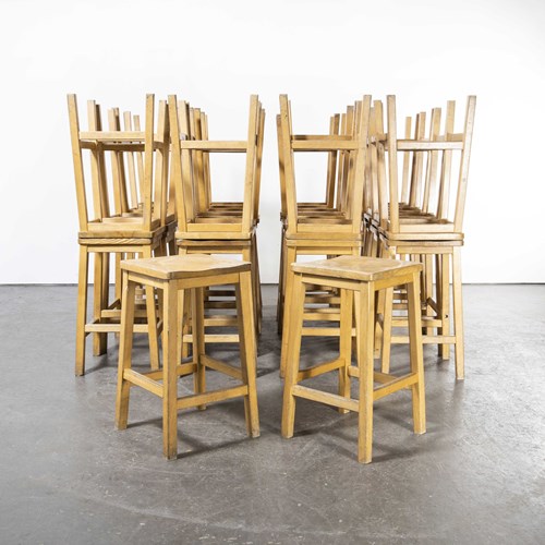  1950'S English Oak School Laboratory High Stools - 60Cm