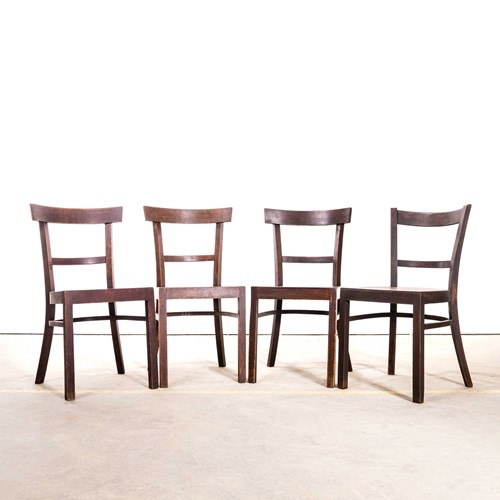 1950’S Solid Seat Dark Oak Bentwood Dining Chairs
