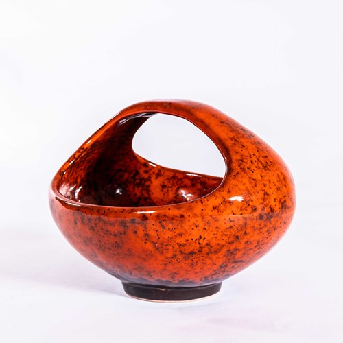  1960’S Burnt Orange Glazed Handbag Ceramic