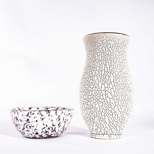 1960'S White And Black Ceramics - Pair