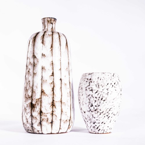 1960'S White And Black Ceramics - Pair