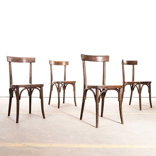  1970’S Dark Oak Single Bar Back Bentwood Dining Chairs - Set Of Four