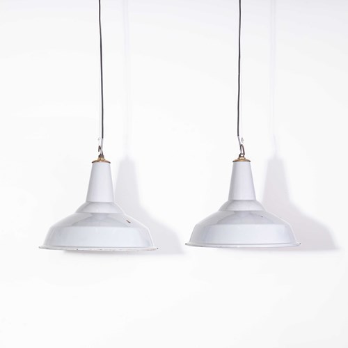 1950'S Industrial Benjamin Enamelled Pendant Lamps 16 Inch - Pair