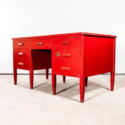 1950'S English Double Pedestal Oak Desk