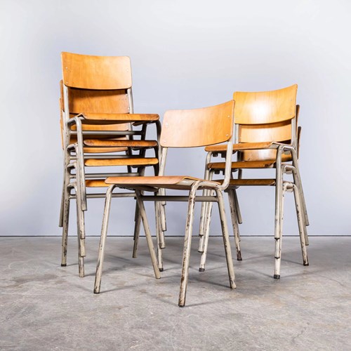 1960'S French Metal Framed Stacking University Dining Chairs - Set Of Seven